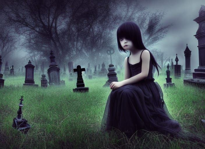 Beautiful toddler girl sitting in cemetery