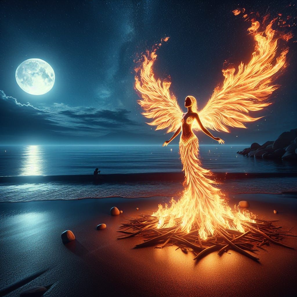Rising phoenix, moonscape