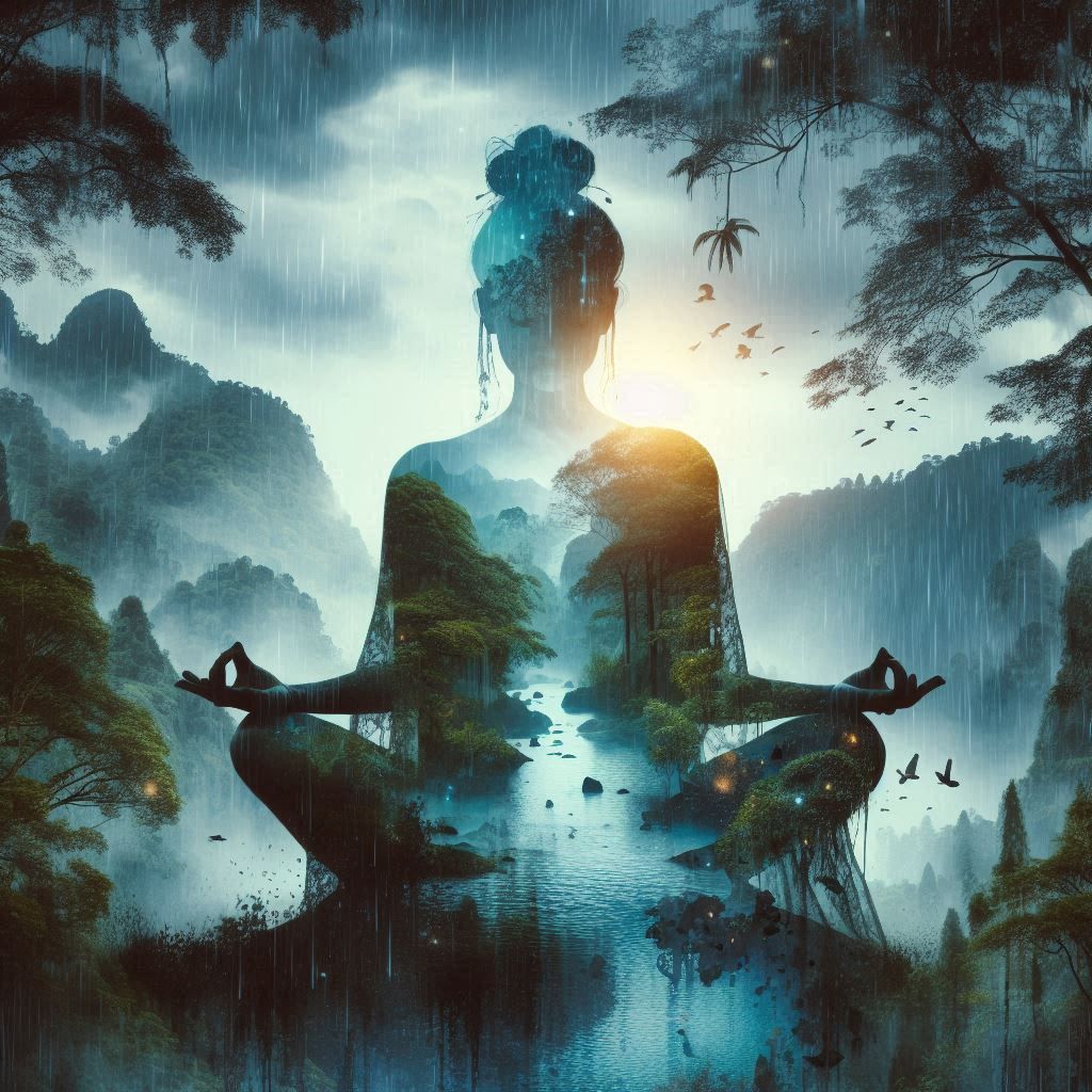double exposure beautiful fantasy DALL-E 3 portrait landscap...