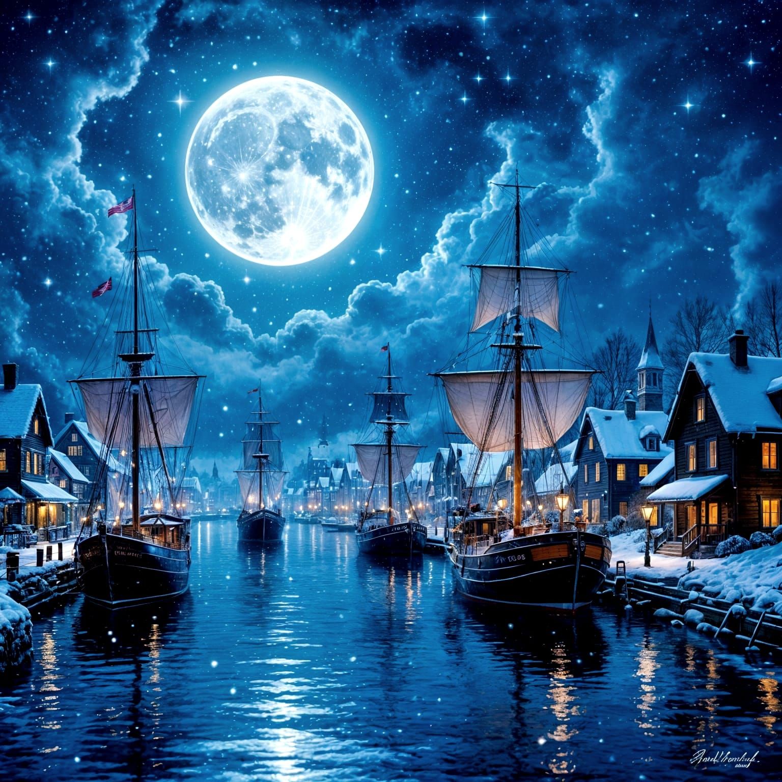 A moonlit harbor (4 likes)  by @h7sus2