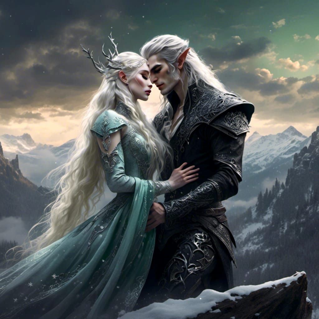 Elven Love in Mystic Forest: Romantic Fantasy Art