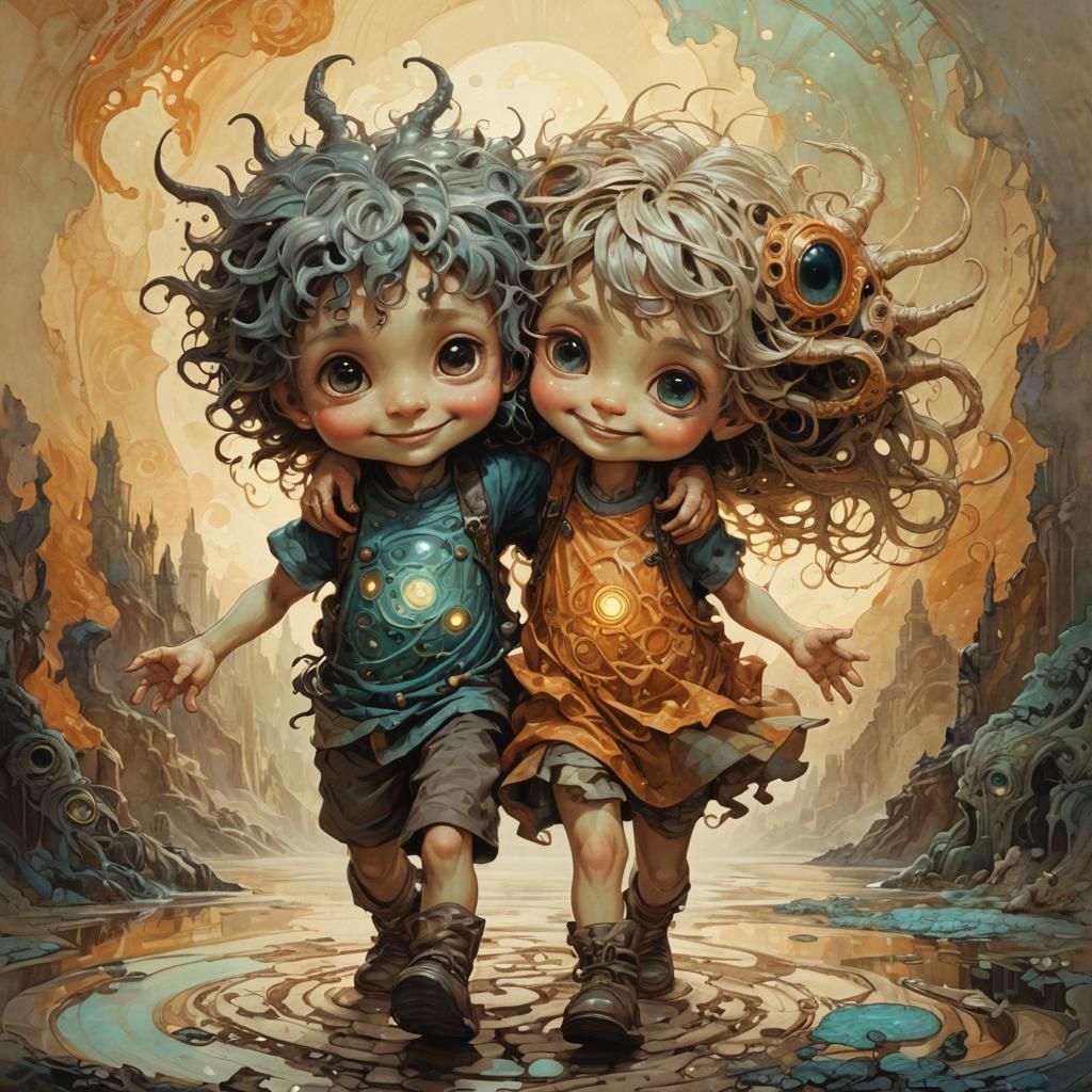 Weird two alien big black eyes intricately detailed Eldritch color corrected