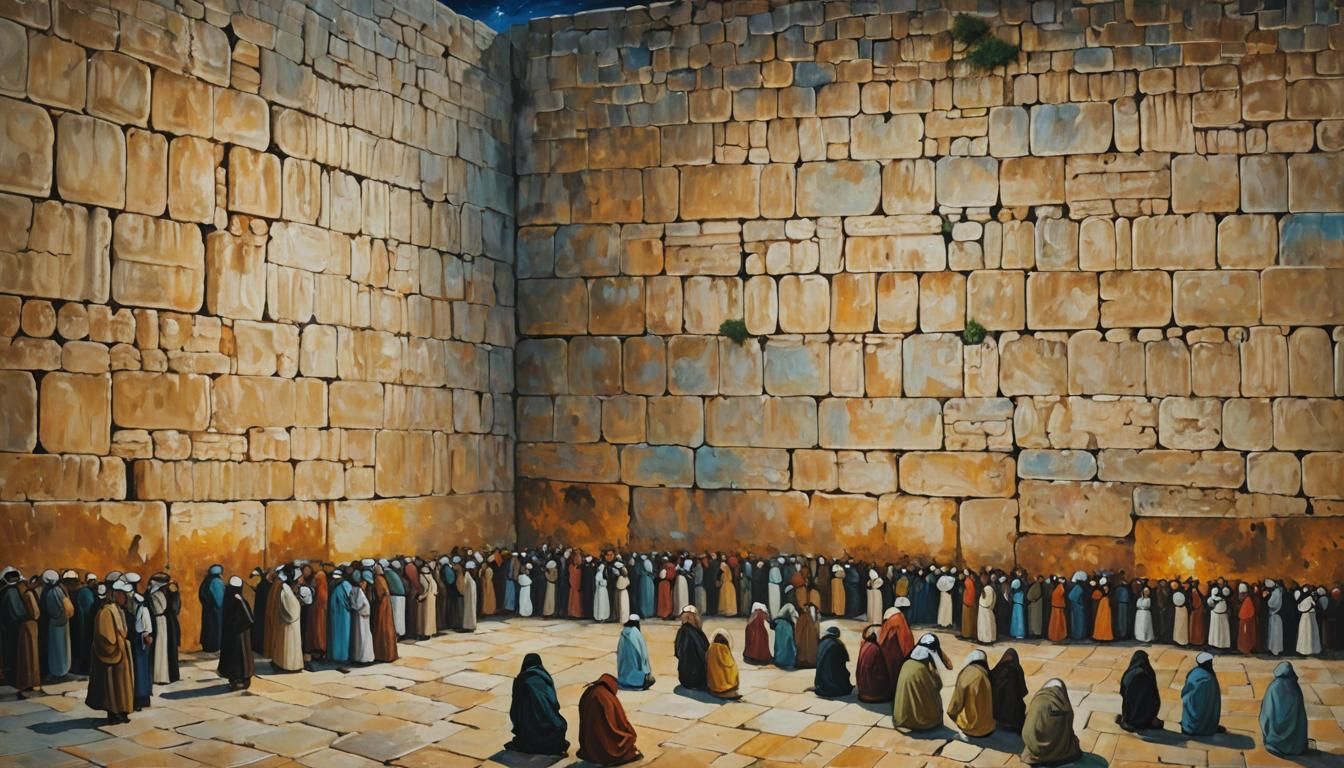 Jerusalem Western Wall at Night in Expressionist Style