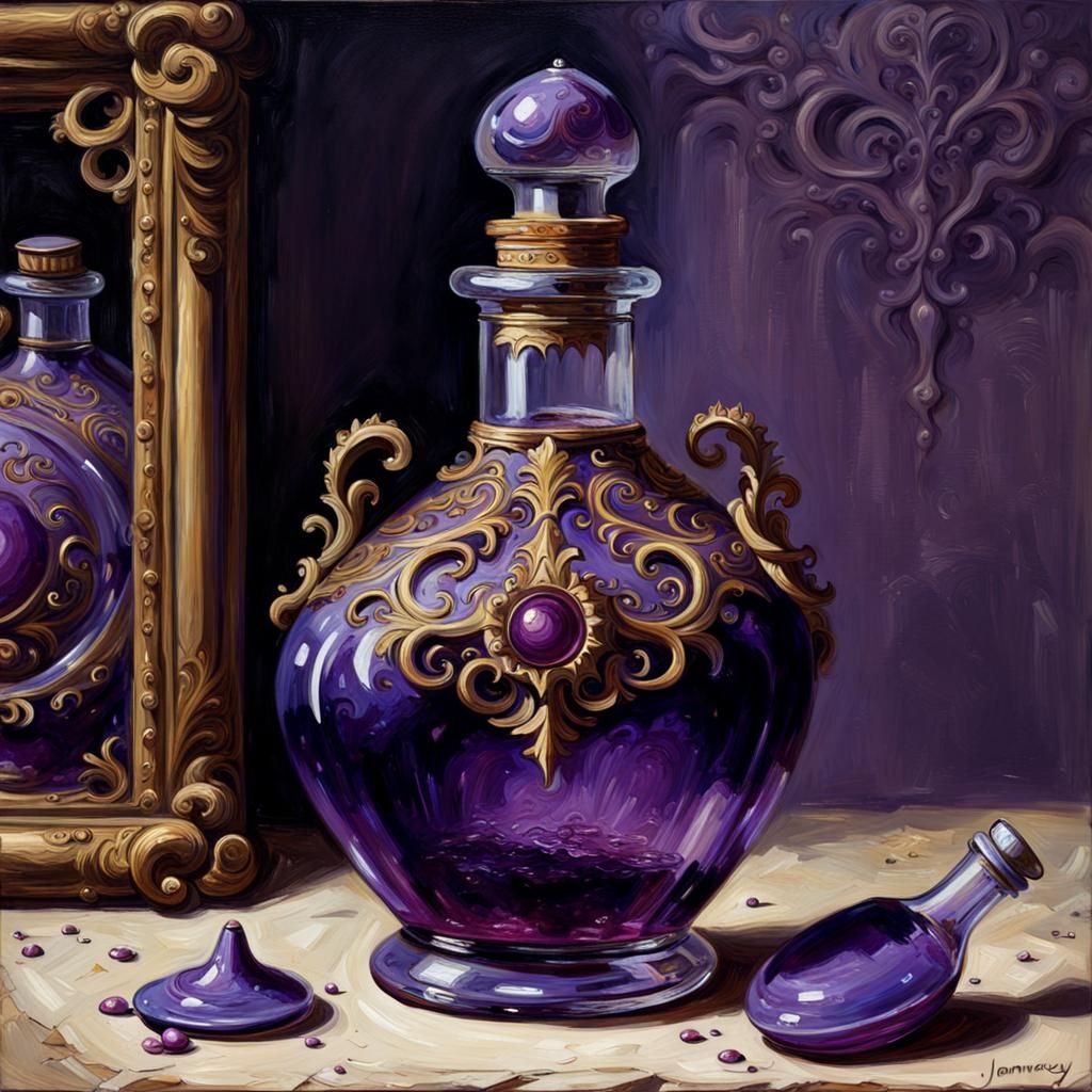 An ornate purple potion bottle - AI Generated Artwork - NightCafe Creator