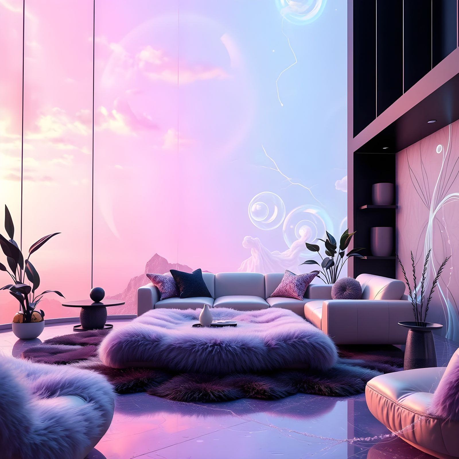 Stunning Retro-Futurism Living Room Scene