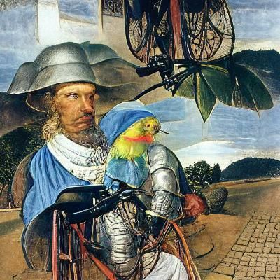 Albrecht Dürer Knight on a Bicycle with Parrot