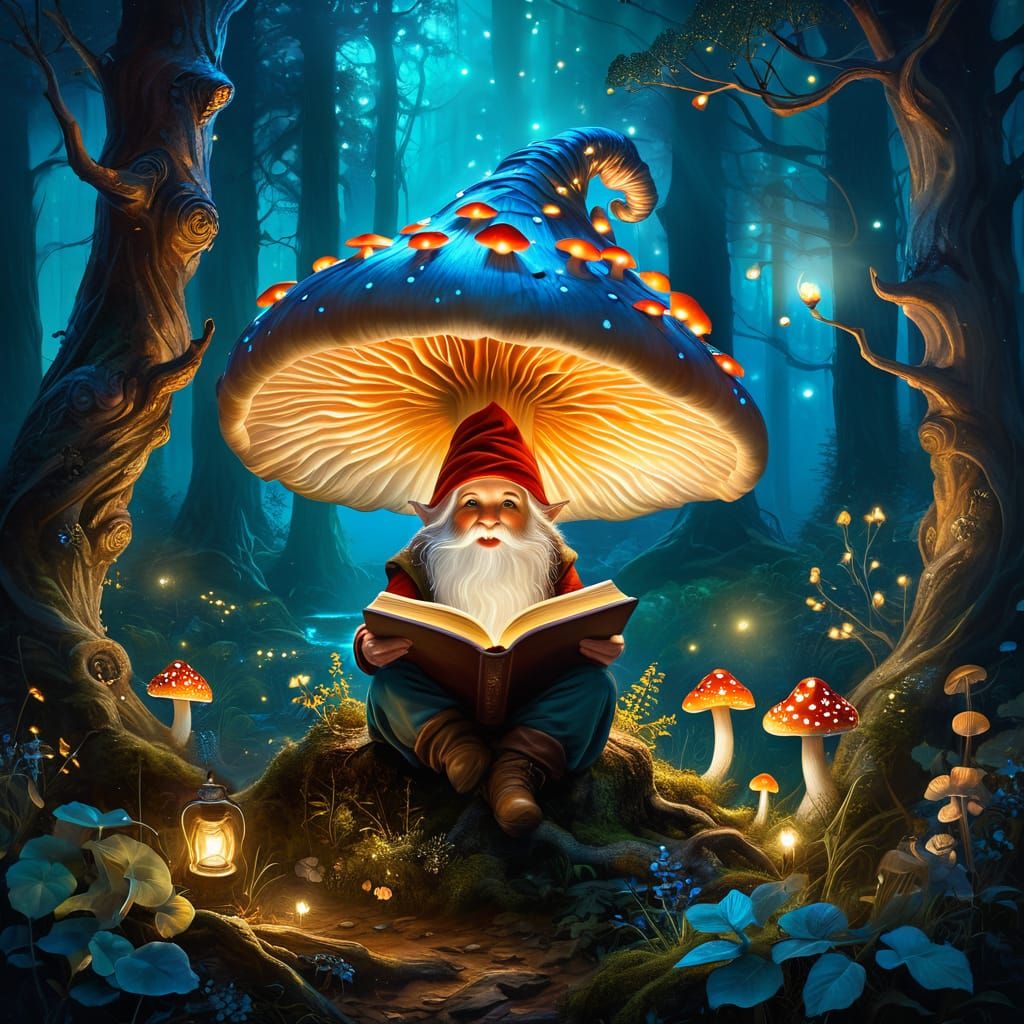 Bioluminescent forest at twilight