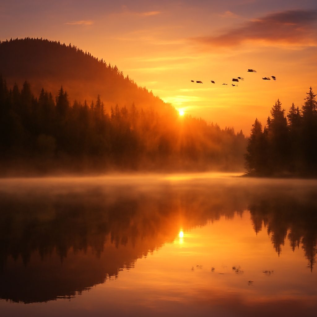 Golden Sunset Over Mountain Lake