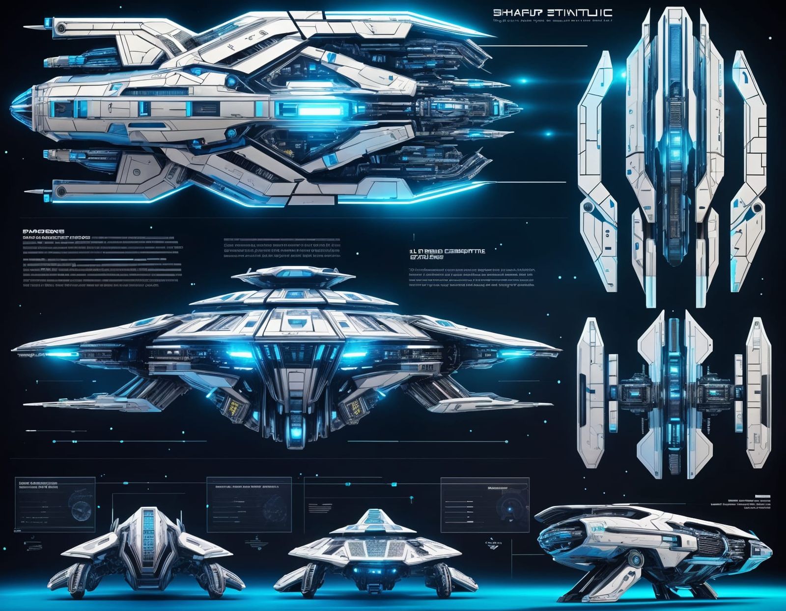 Blueprints schematics futuristic starship img2img