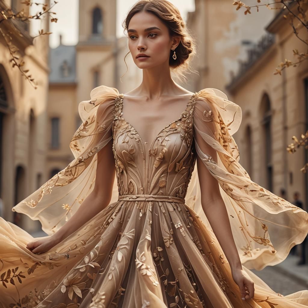 Romantic Haute Couture Tulle Dress in Golden Light