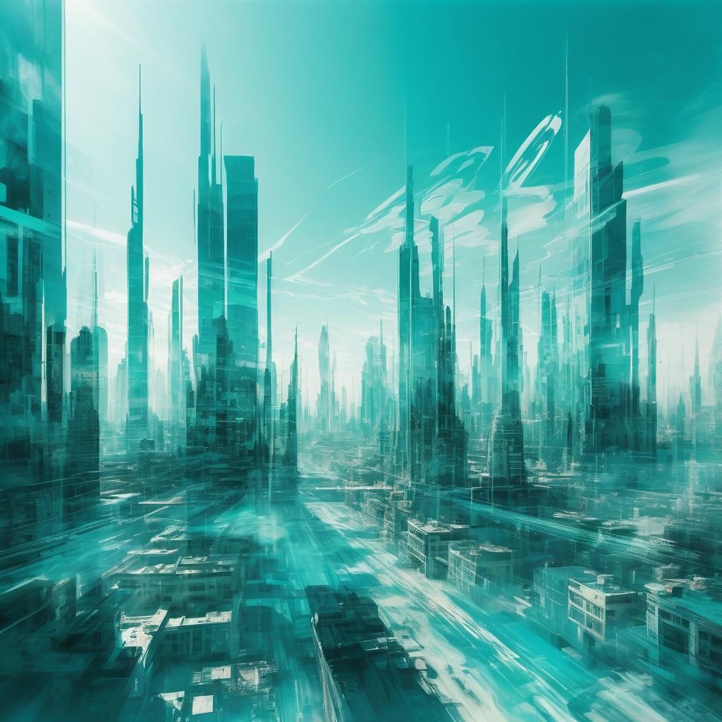  landscape of a futuristic dystopian  turquoise city 