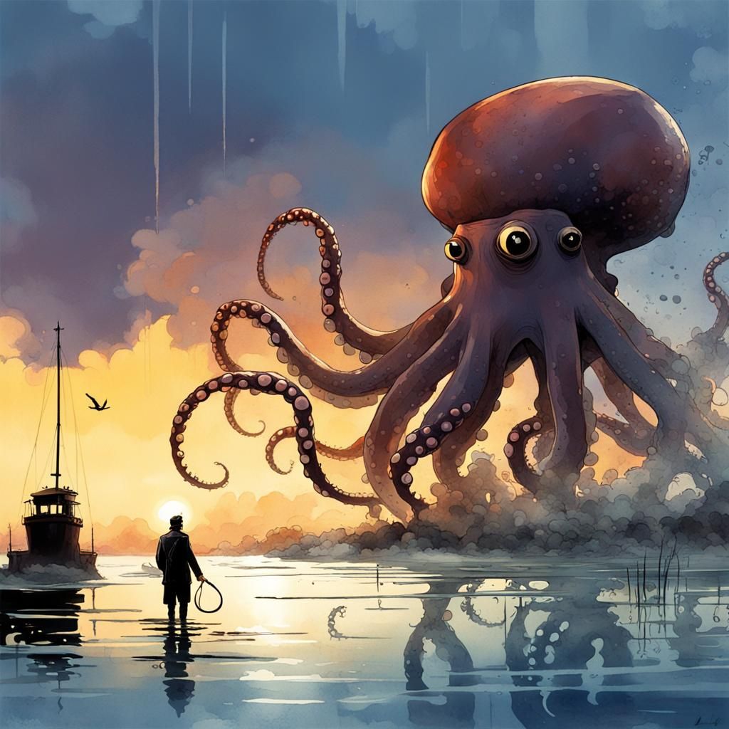 " An octopus comes from the depths to destroy mankind