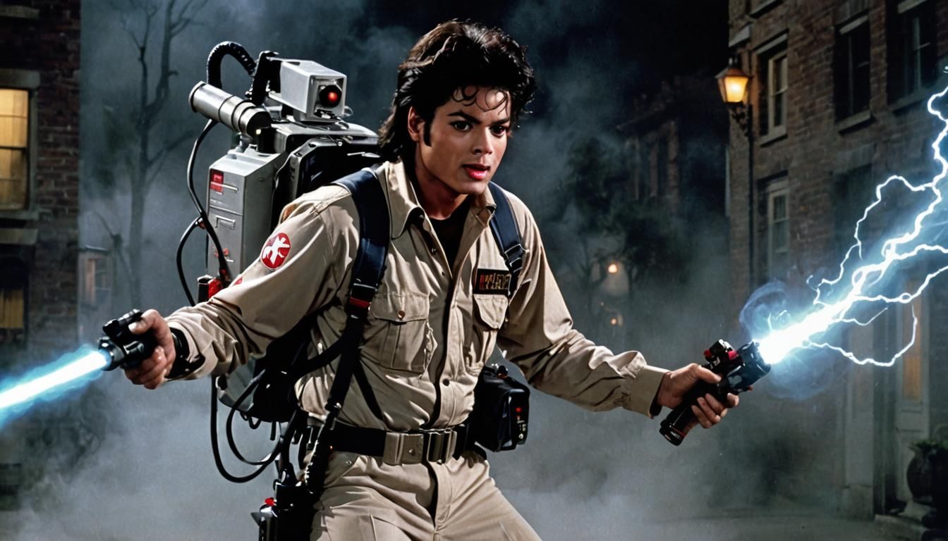 Michael_Jackson dressed as a Ghostbuster in the 1980s on a Thriller ...