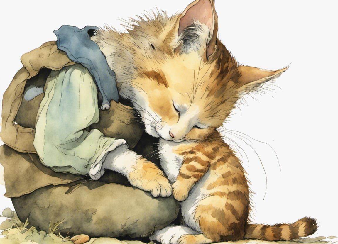 Dad Cat Loves His Baby (Classic Storybook Illustration)