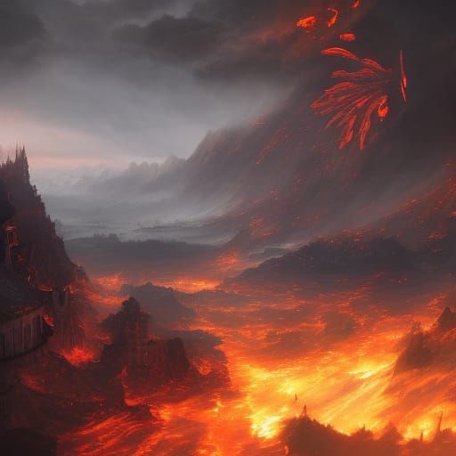 fire and water clashing together in war with fire and water everywhere