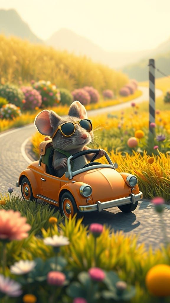 Mouse on the move: Toy car adventure."  by @Zam