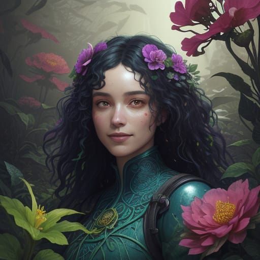 Whimsical Garden Goddess in a Dreamlike Realm