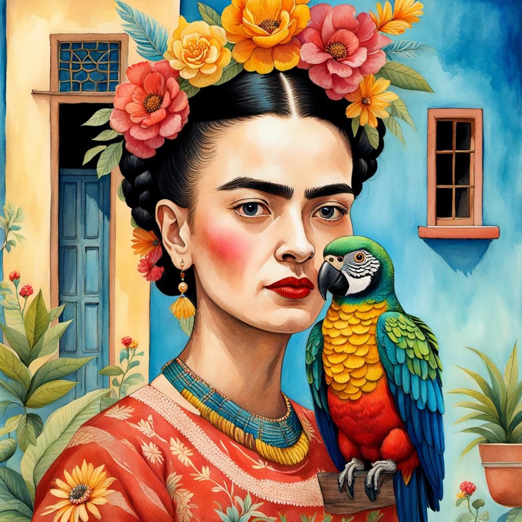 Frida and her parrot - AI Generated Artwork - NightCafe Creator