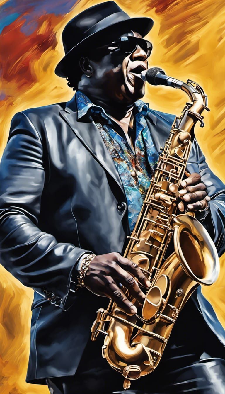 The legendary Clarence Clemons playing the Saxophone photore...