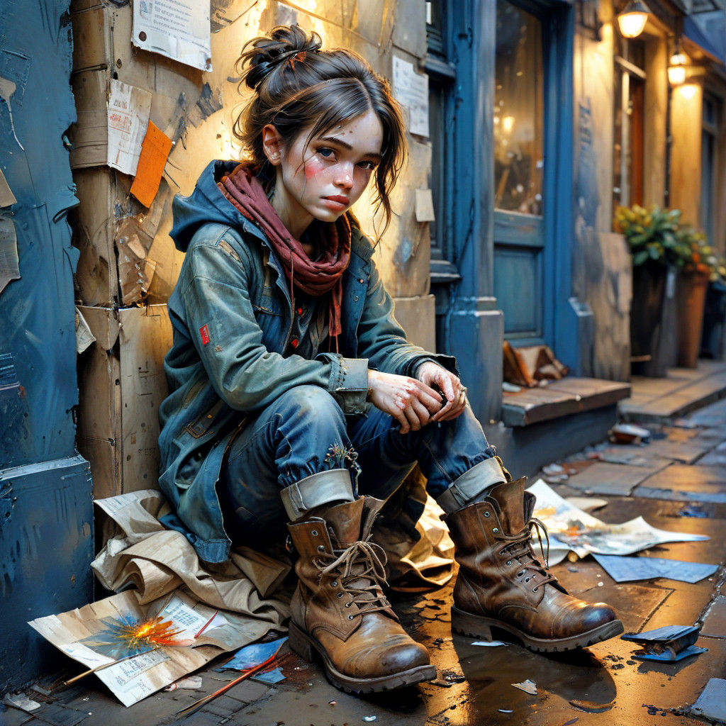 watercolor smiling asleep little Girl with the Matches, lies down on corner of street in Christmas night, Hans Christian...