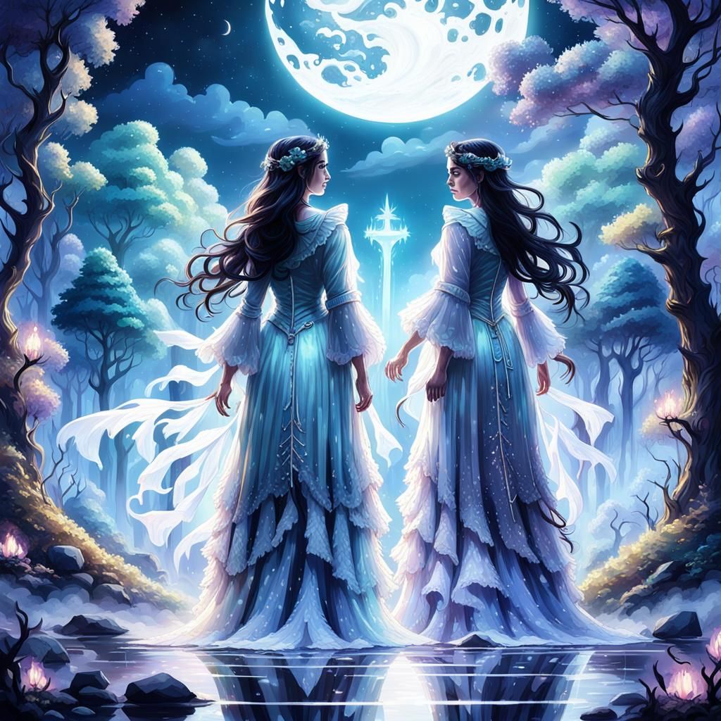 Two sisters in moonlight.