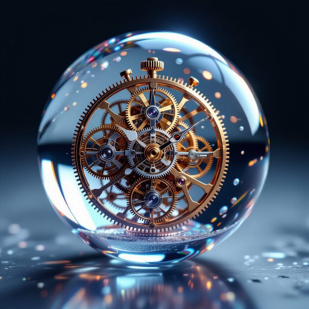 Hyperrealistic Glass Marble With Intricate Clockwork Inside