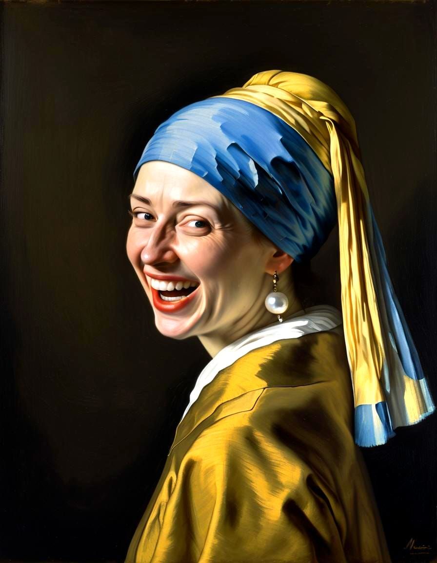 Girl with a Pearl Earring laughing at her depiction by Verme...