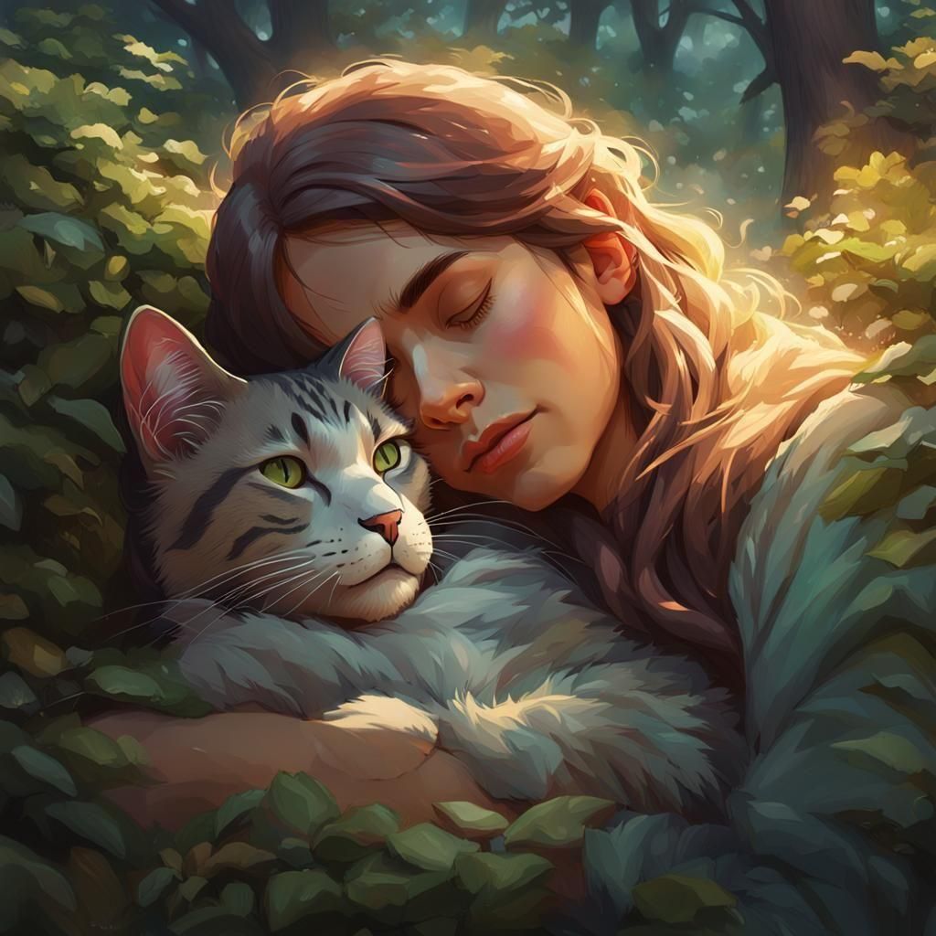 girl and cat sleeping   by @Idana Buyingpie