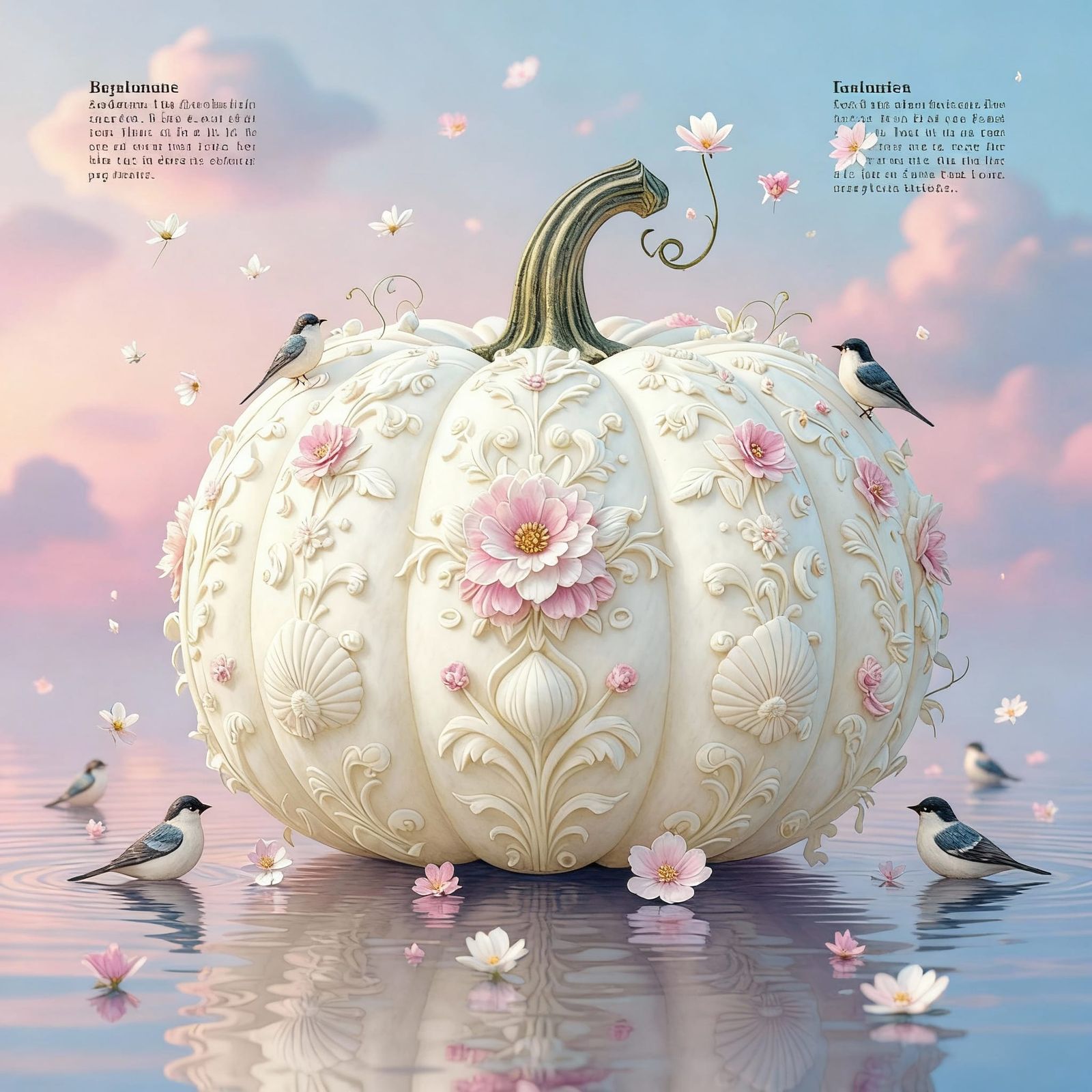 Pumpkin Born From Lotus Flower in Morning Mist