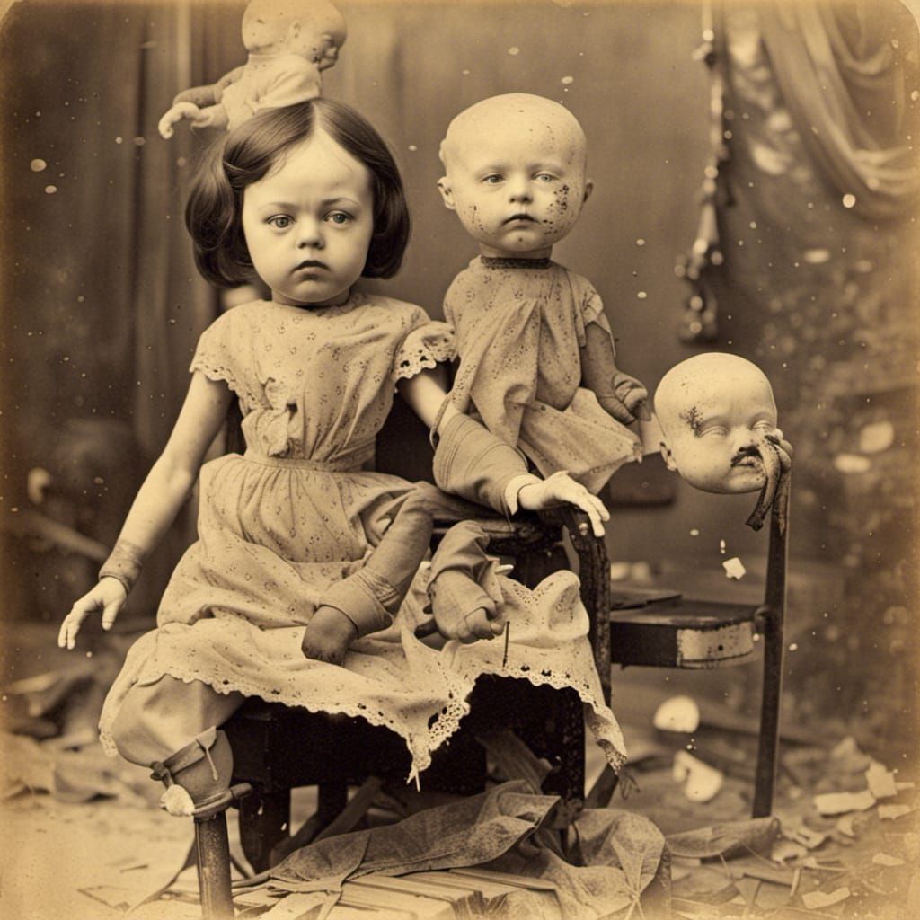 creepy toy doll, big head, small body, melted. dripping psychedelic art