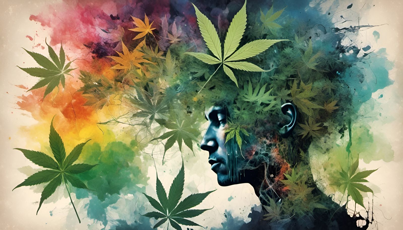 <lora:Muted Rainbow:1.0> A abstract representation depicting “Medicine” and “Cannabis leaves”.  Male.