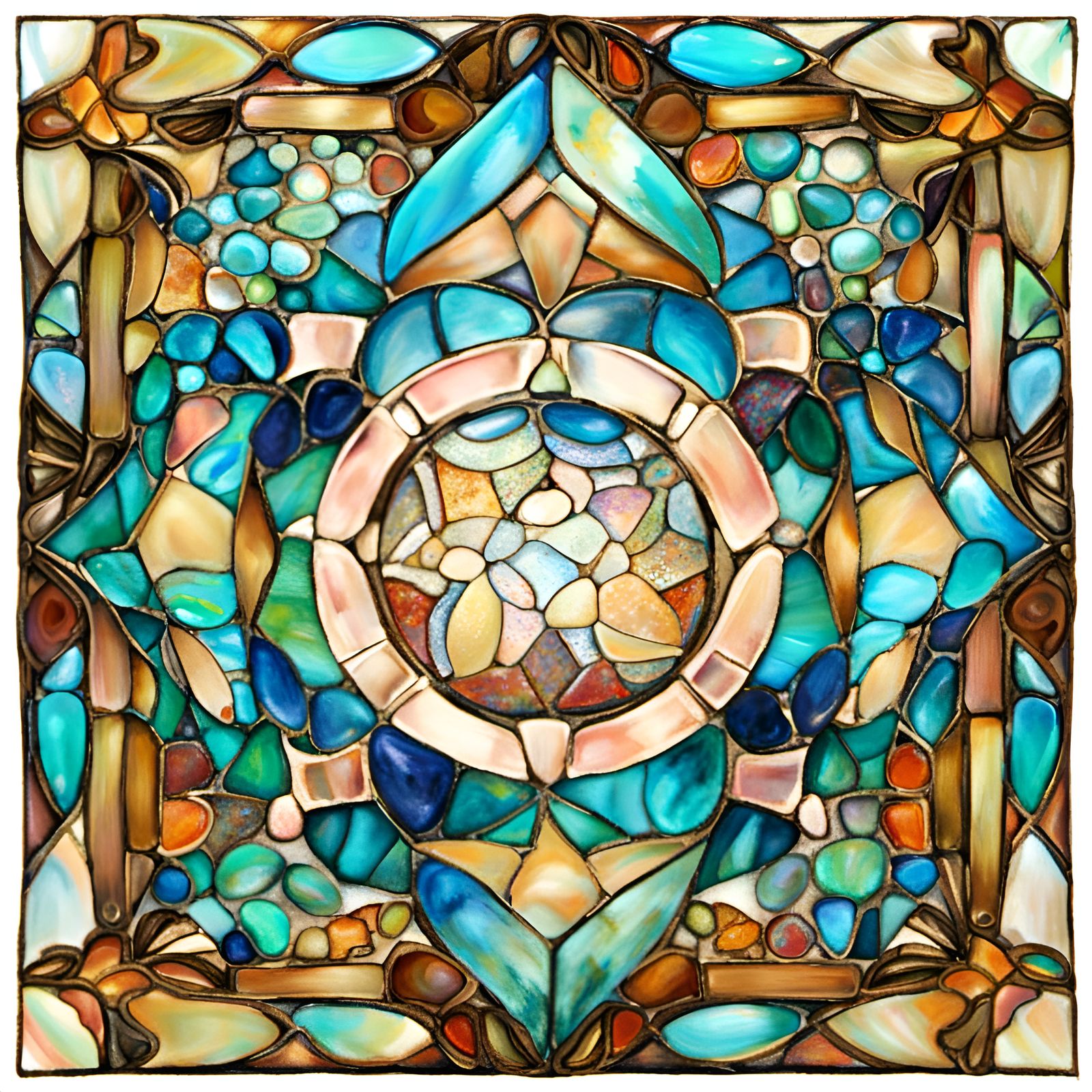 Amazing square stained glass image semi transparent opalesce...