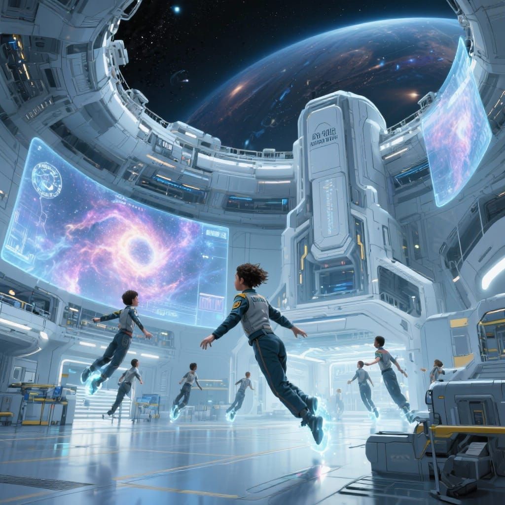 A futuristic space academy where cadets from across the galaxy train for cosmic journeys. The academy ...  by @Battlecat23