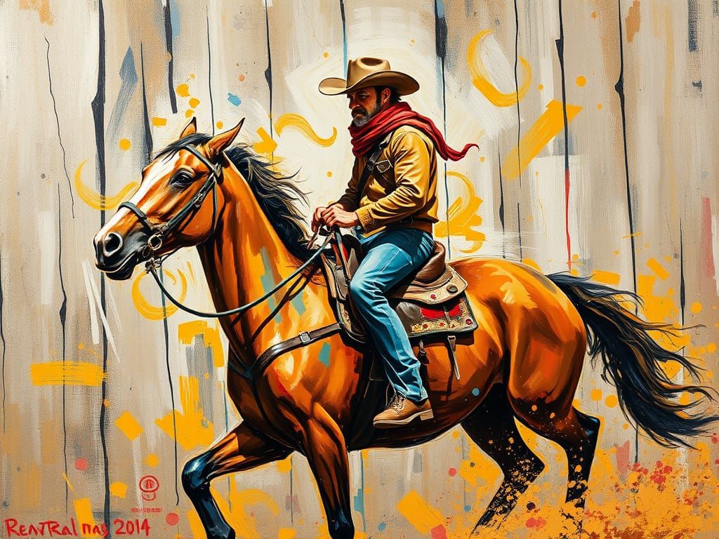 Vibrant Abstract Cowboy in Energetic Ride