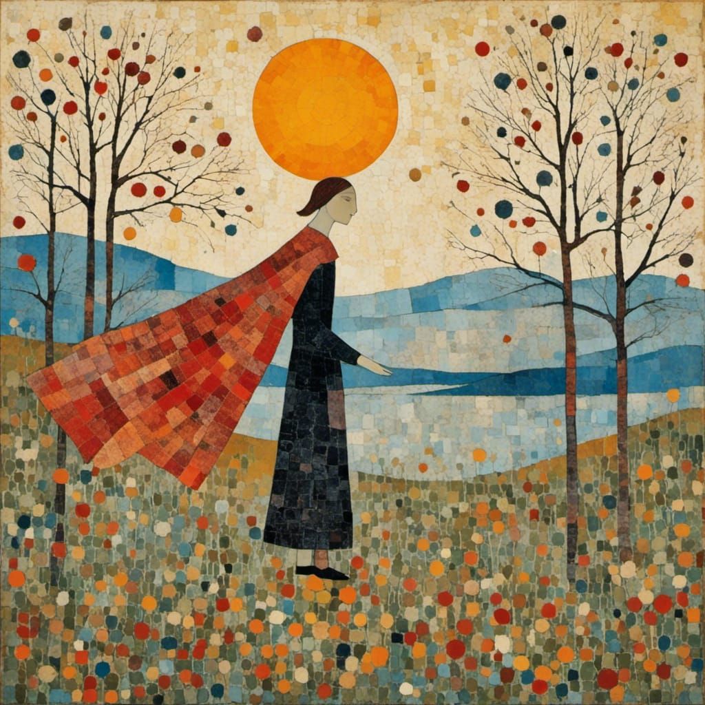 Glass Woman Statue in Pointillism Style