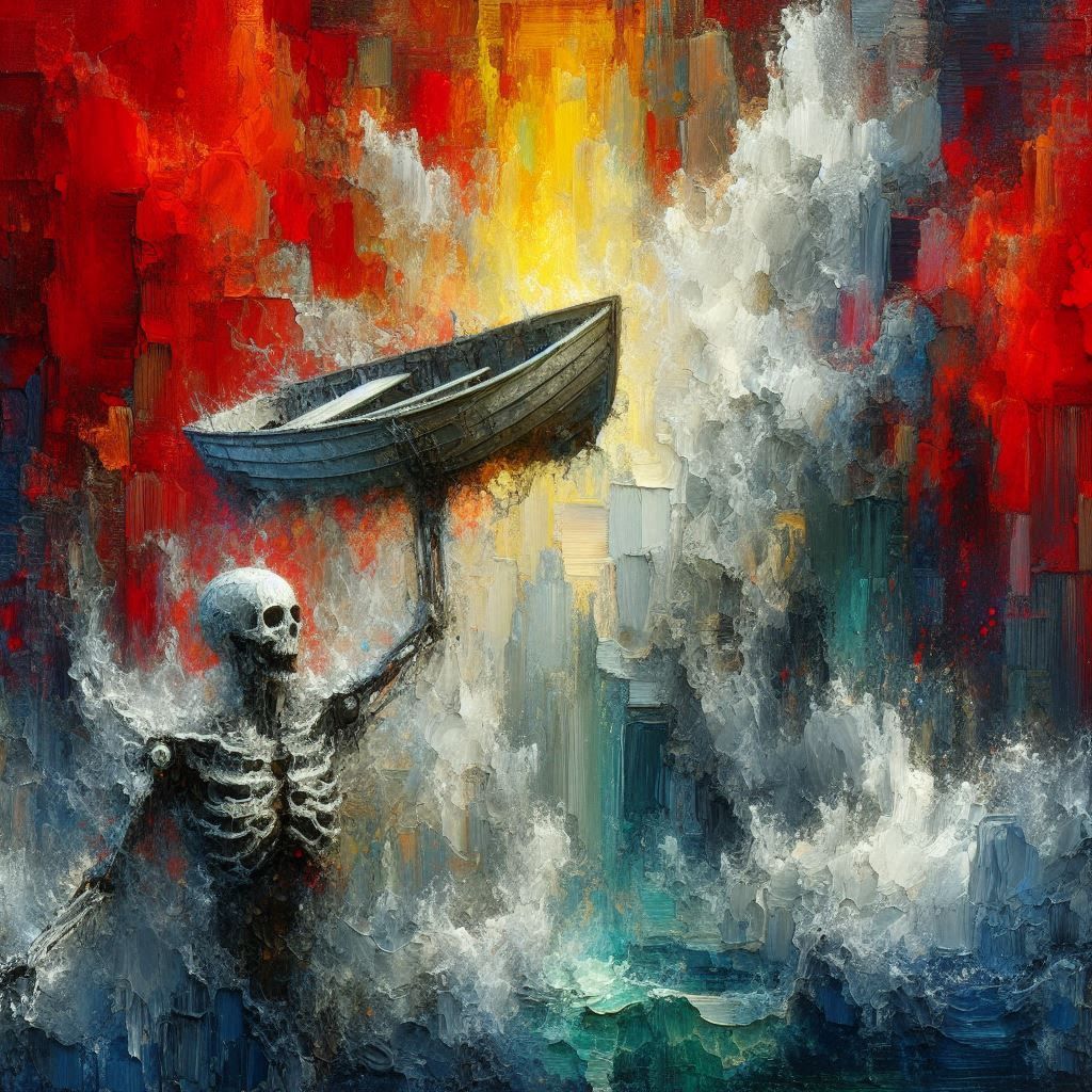 Skeleton with boat
