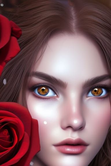 Beautiful brunette red rose princess, beautiful face symmetrical face 8k resolution concept art bokeh Unreal Engine volu...