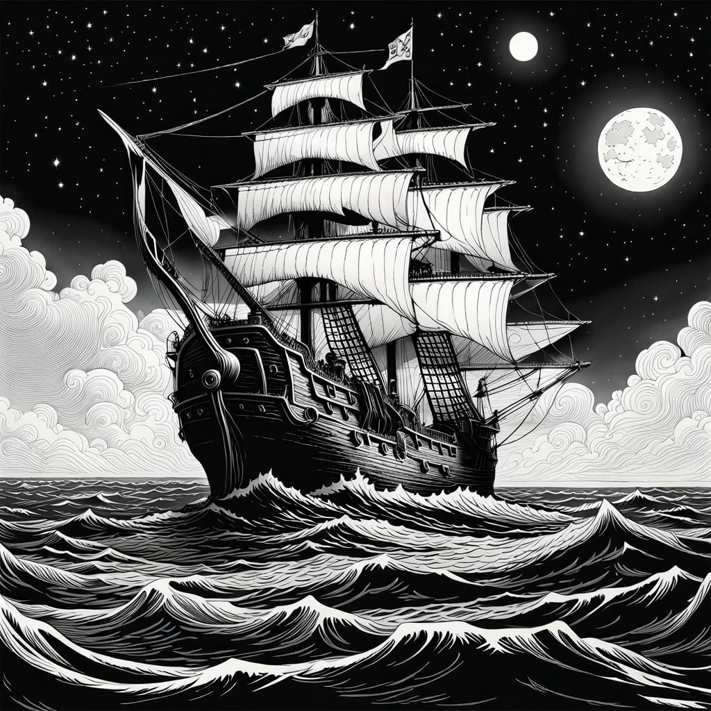 Line Art Ship  by @Swiss Army Squid