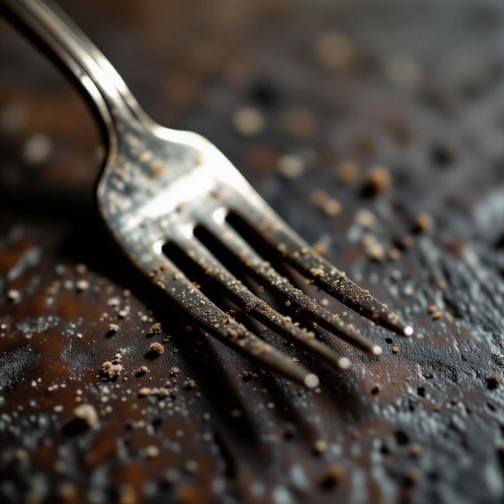Close-Up Tarnished Silver Fork on Wood