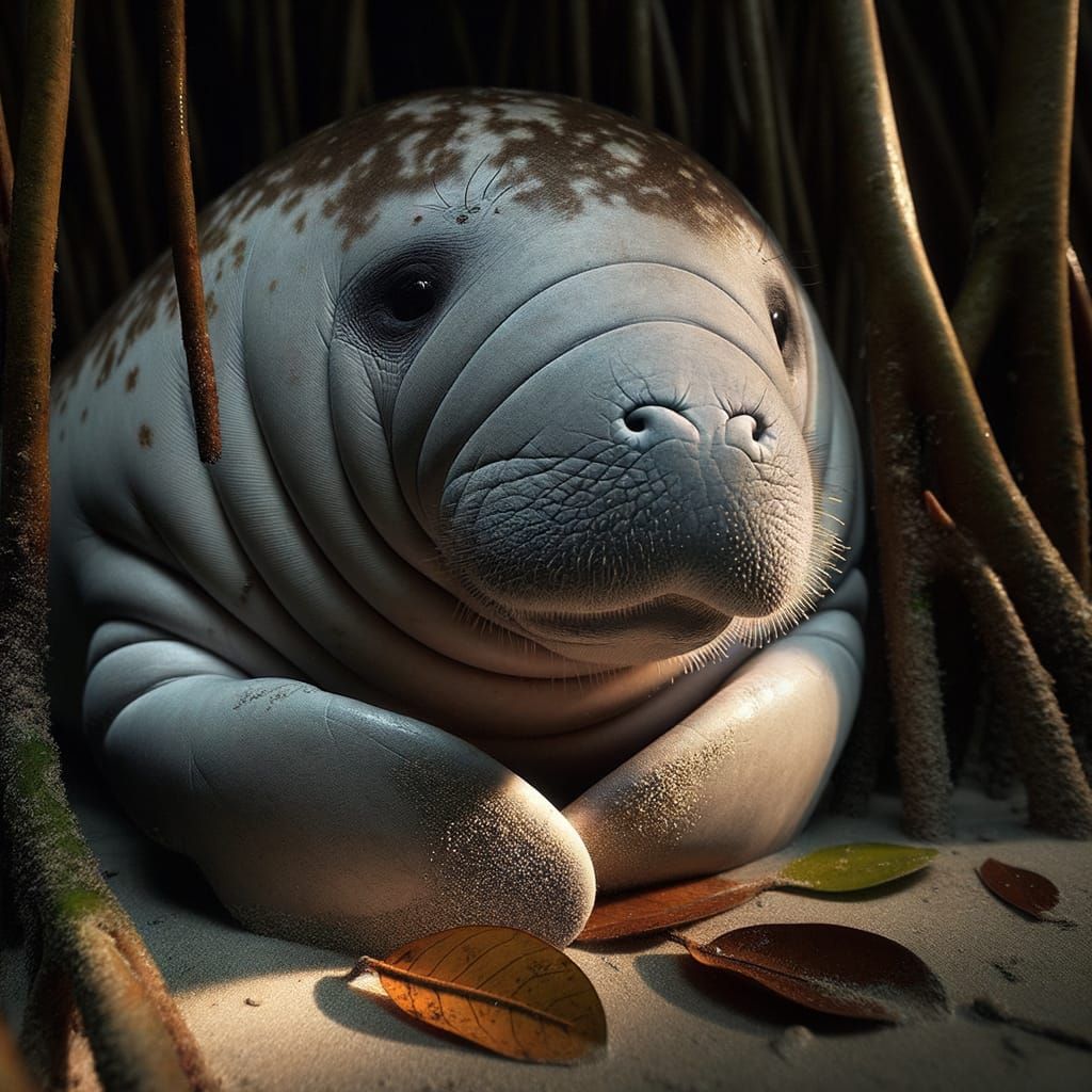 🐋🛶🌴🏖️🌊🐳 Baby white manatee, coastal Florida