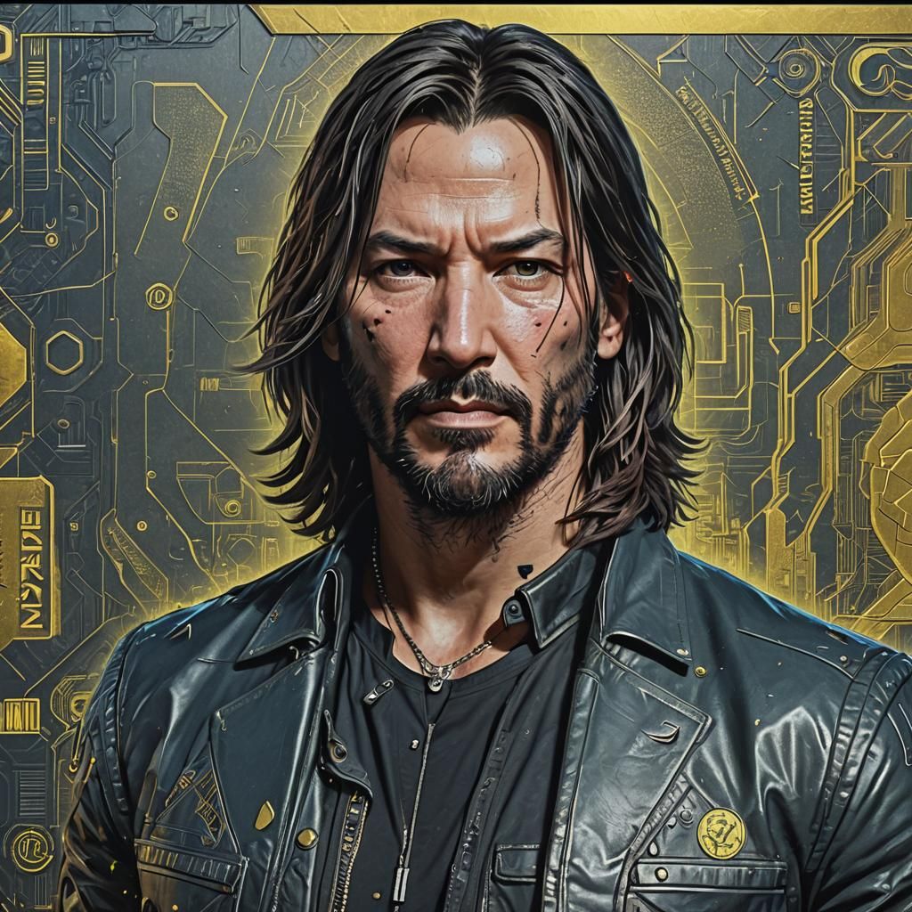 Keanu reaves as Johny silverhand cyberpunk 2077  art banknot...