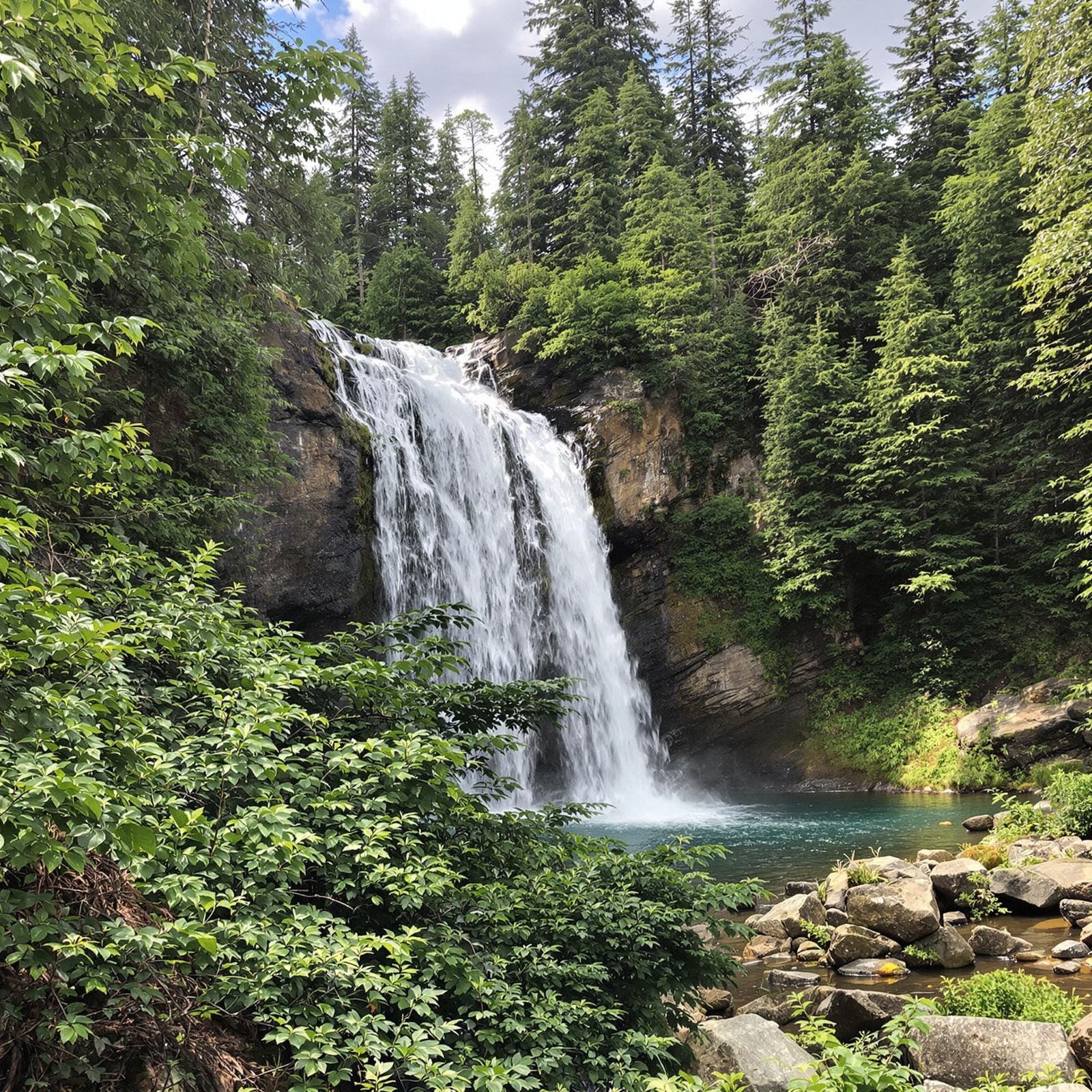 Serene Waterfall in Mountain Forest