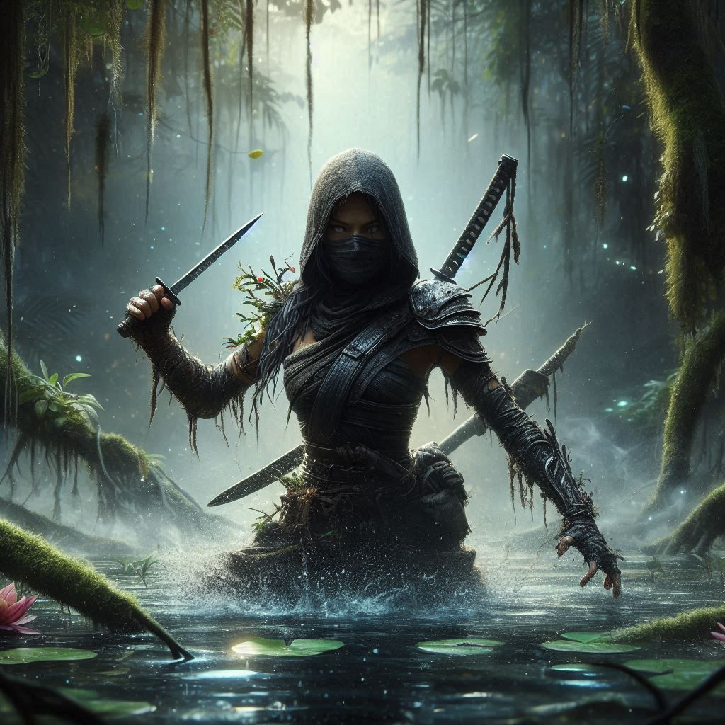 ninja sneaking through the swamp