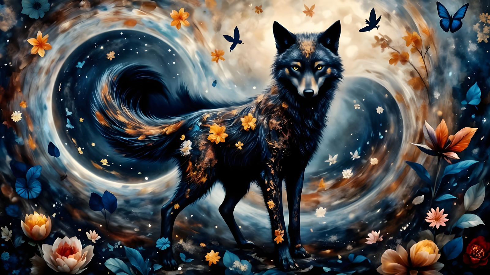 Cute Wolf with Fluffy Tail in Pastel Watercolor Style