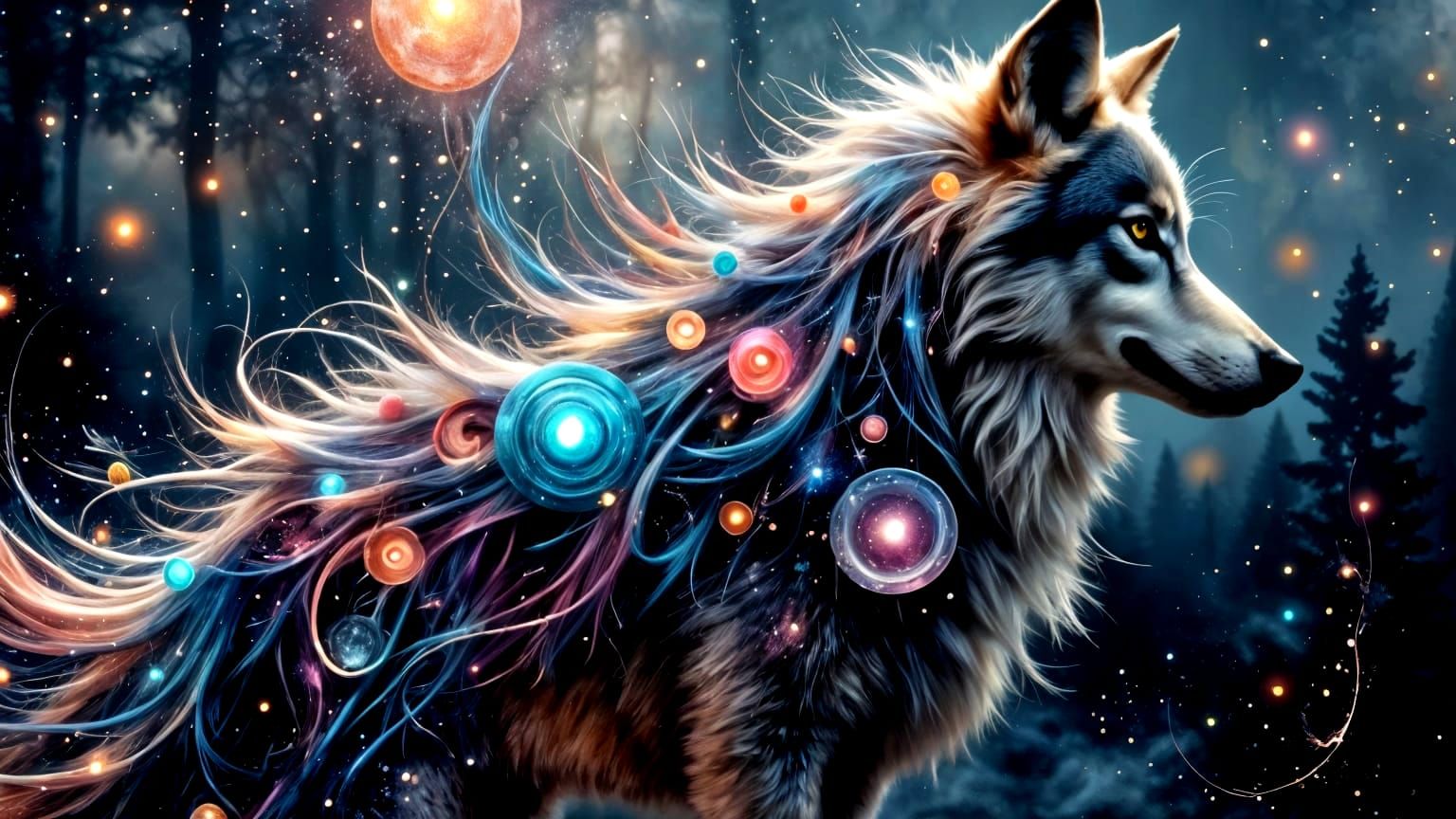 Cute Wolf in Pastel Watercolor with Intricate Geometry Art