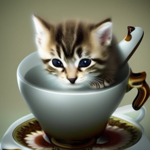 Cute Baby Kitten In A Tea Cup #1 - Ai Generated Artwork - Nightcafe Creator