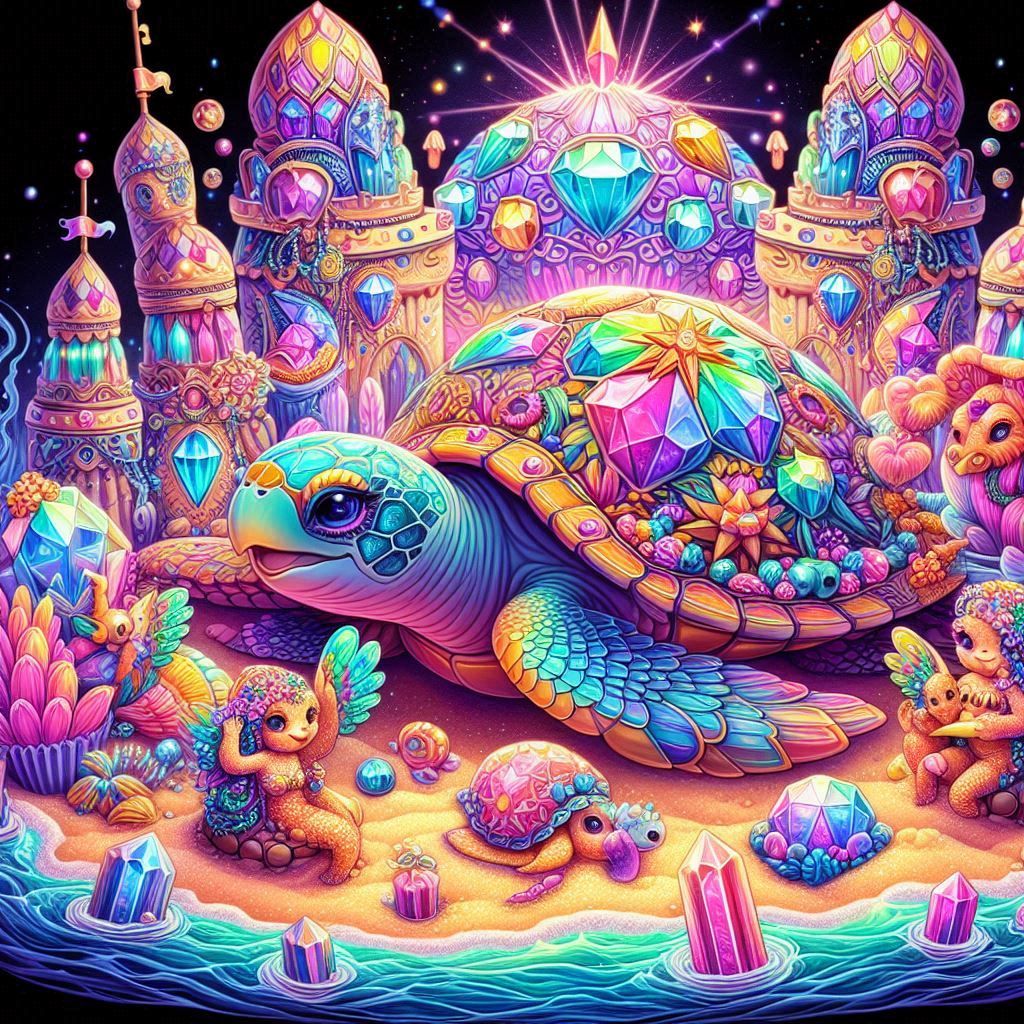 sea turtle & baby sea turtles playing