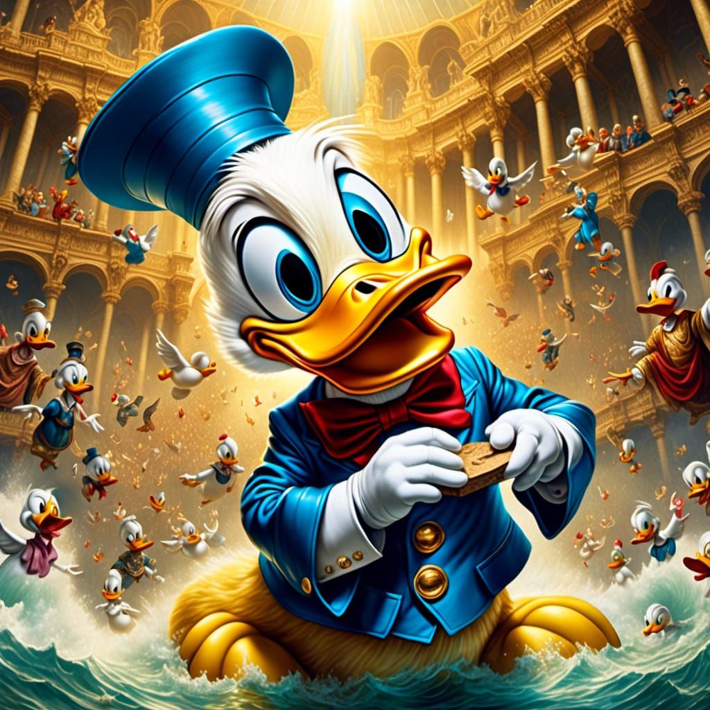 <lora:NC Hyperreal:1.0> Donald Duck tries to play God again ...