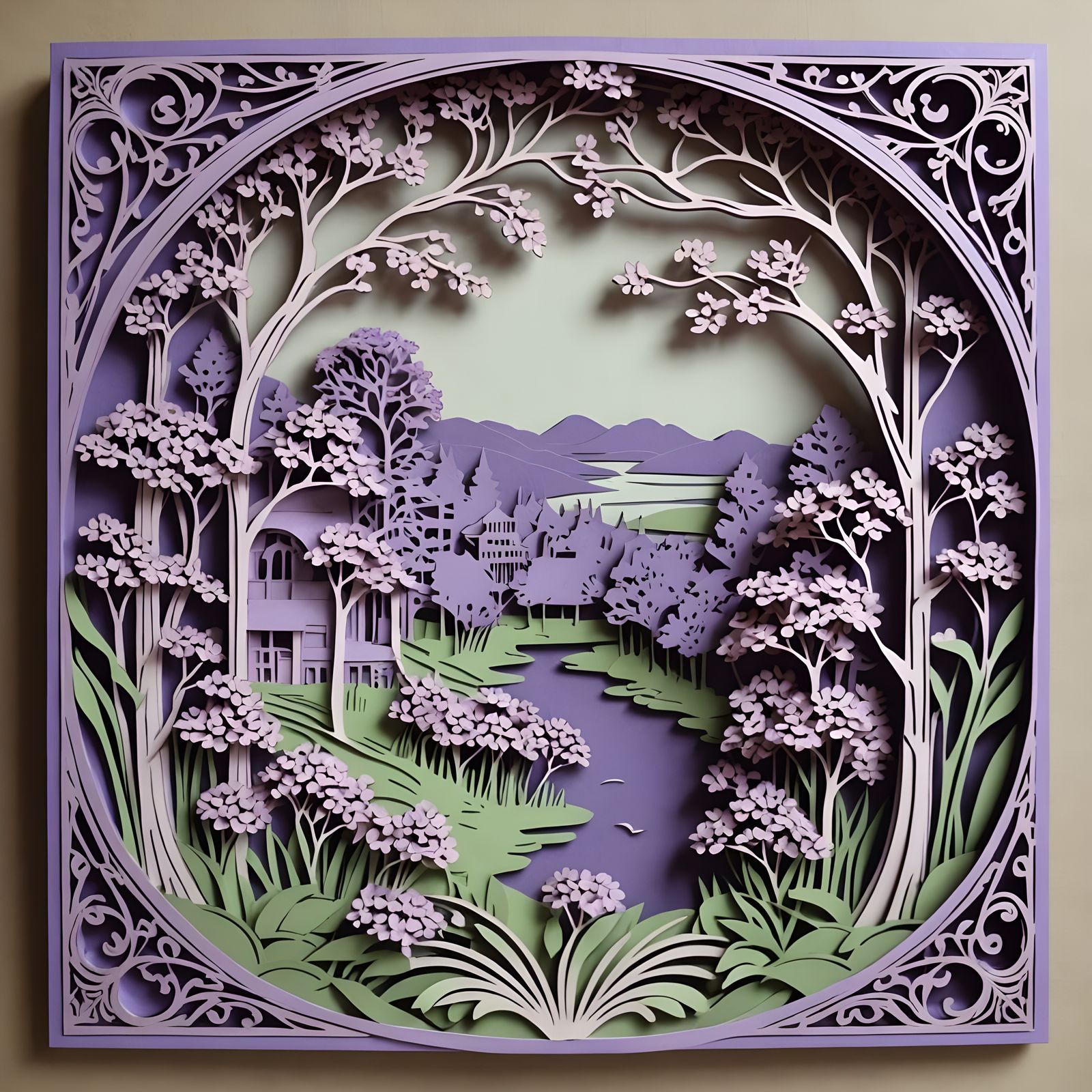 3D Kirigami Landscape in Art Nouveau Rococo Style