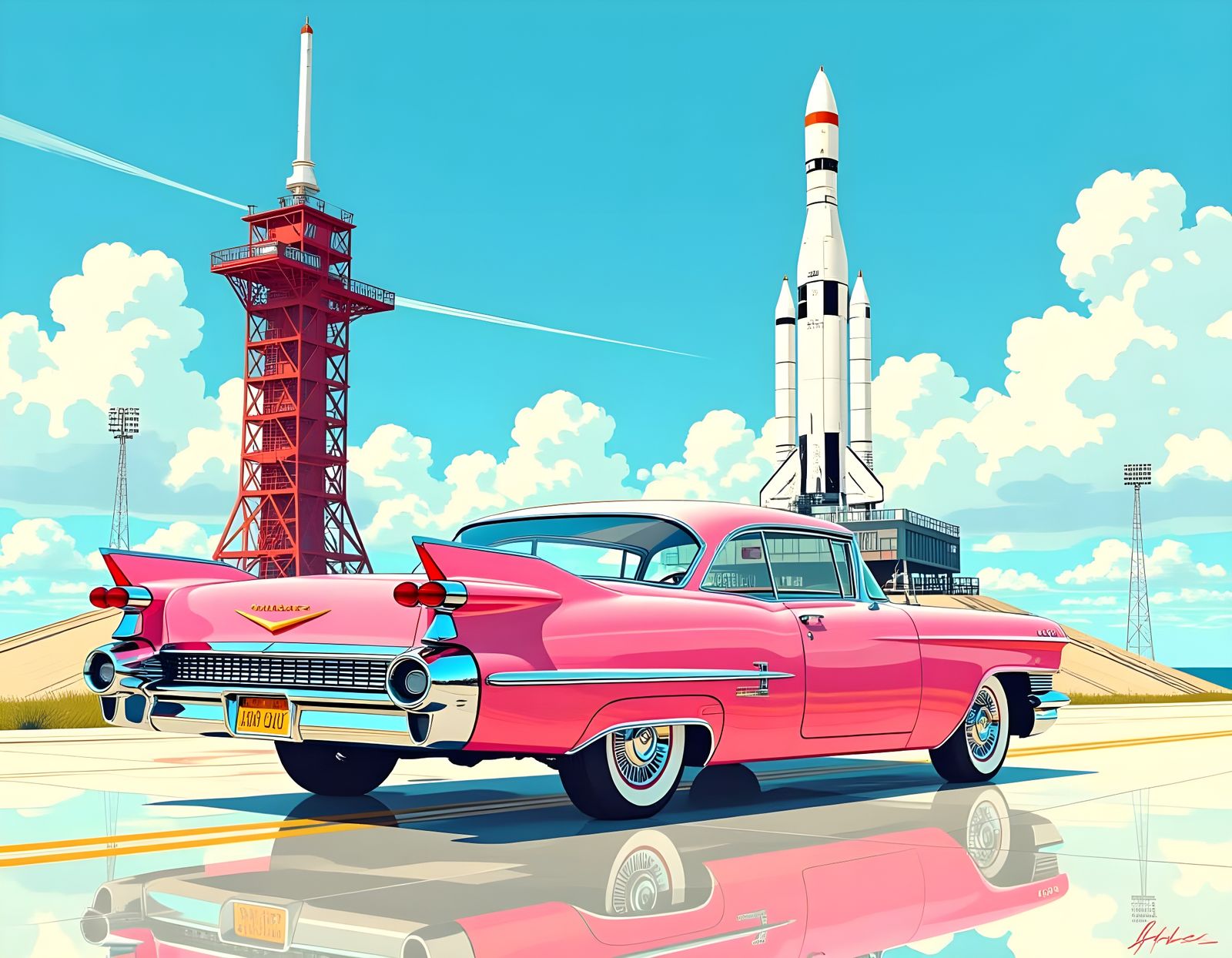 Pink 1959 Cadillac Coupe DeVille ready for liftoff  by @Gary Murakami
